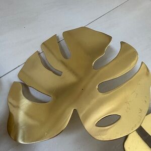 2 BoConcept wall decor leaf in brass 7x8 inch .